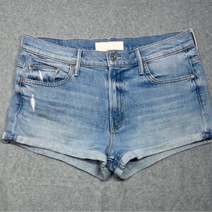 MOTHER Light Wash Denim Jean Teaser Donut Roll shorts